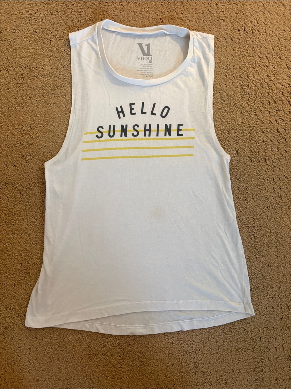 Vuori White 'Hello Sunshine' Graphic Tank with Yellow Accents